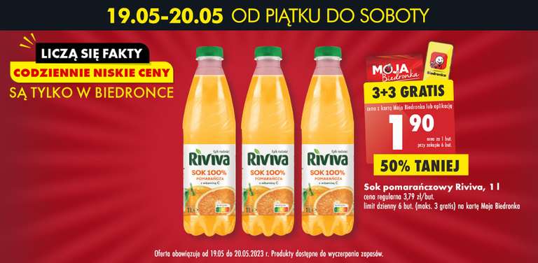 Sok Pomarańczowy Riviva 3+3 gratis - Biedronka