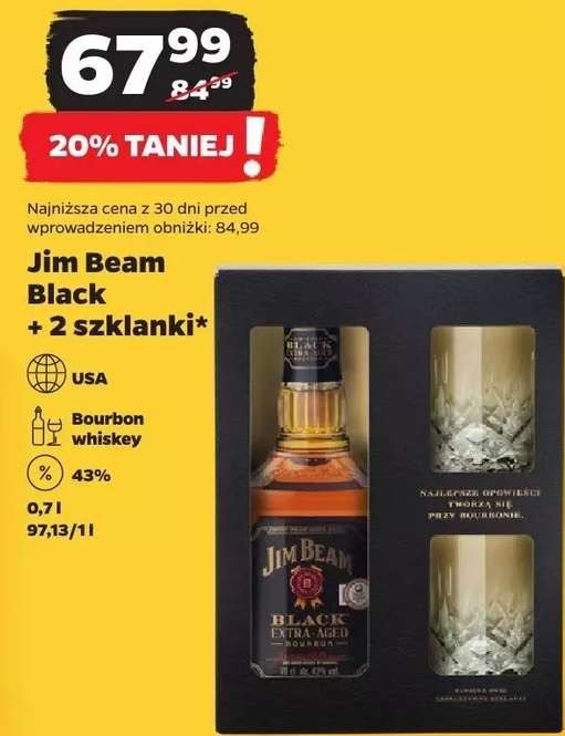 Whisky Jim Beam Black Extra Aged 0,7l + 2 szklanki w Netto (bourbon)