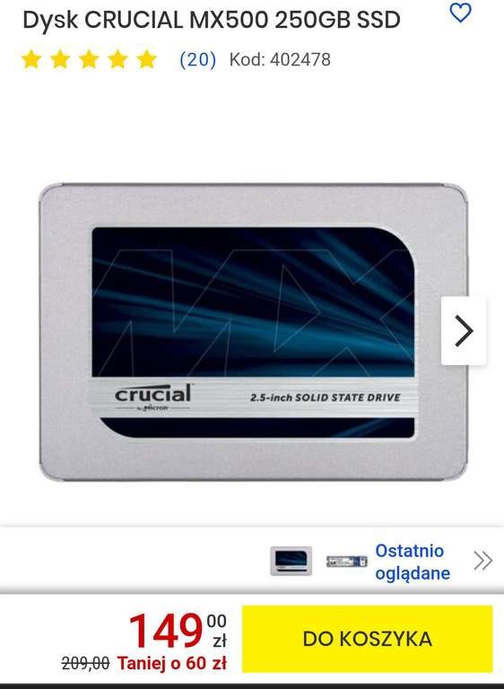 Dysk CRUCIAL MX500 250GB SSD