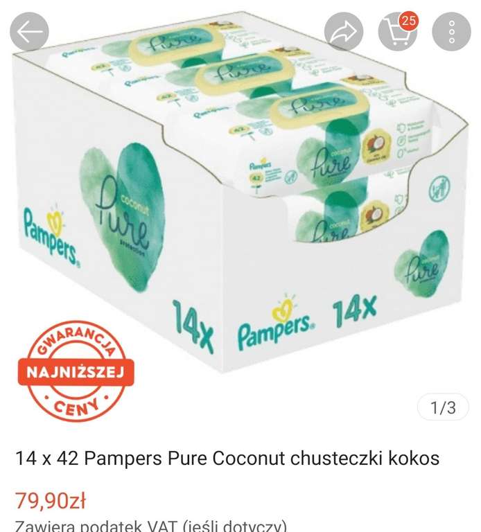 Chusteczki nawilżone Pampers Pure coconut 14szt, 5,13/paczka