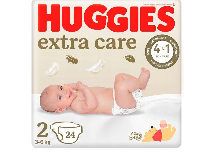 Pieluszki huggies extra care 2 (24 sztuki), 1 (26), 0 (25) za 9,99