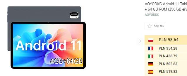 AOYODKG Adroid 11 Tablet 10 Cali Octa-Core 4GB RAM + 64GB ROM (256GB Rozszerzalny)