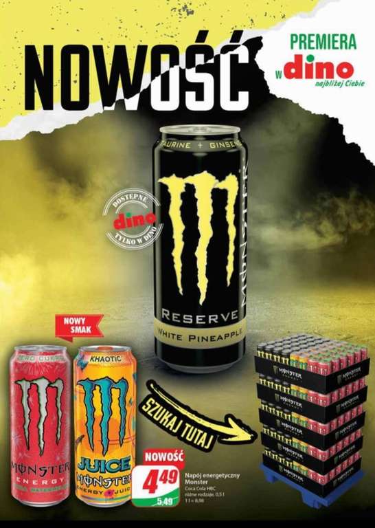 Wszystkie Monster Energy Drink taniej w sklepach dino + nowy smak white pineapple