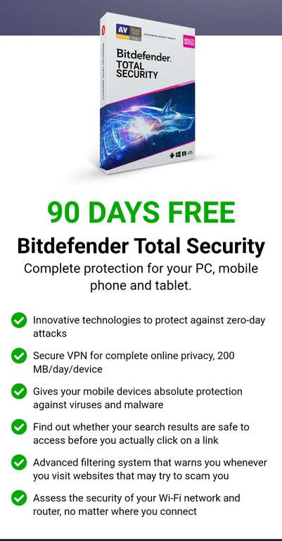 90 dni darmowej subskrypcji Bitdefender Total Security