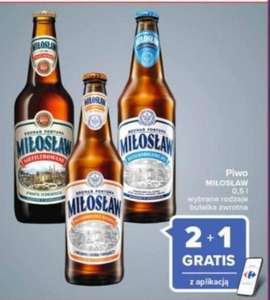 Piwo Miłosław 0,5 l 2+1 gratis | przykładowa cena przy zakupie 3 szt.| wymagana aplikacja |butelka zwrotna | Carrefour |