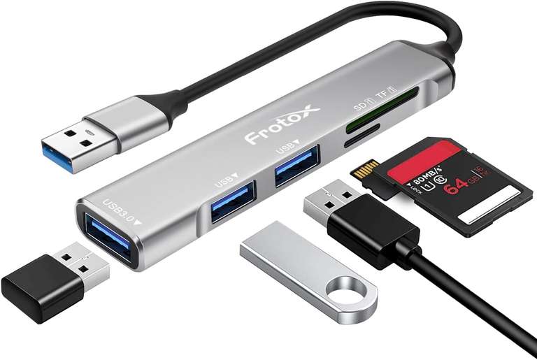 Frotox - mini HUB USB 5 w 1 z Czytnikiem Kart SD/Micro TF, 1 x USB 3.0, 2 x USB 2.0, SD/Micro SD/TF/SDHC/SDXC/MMC itp.