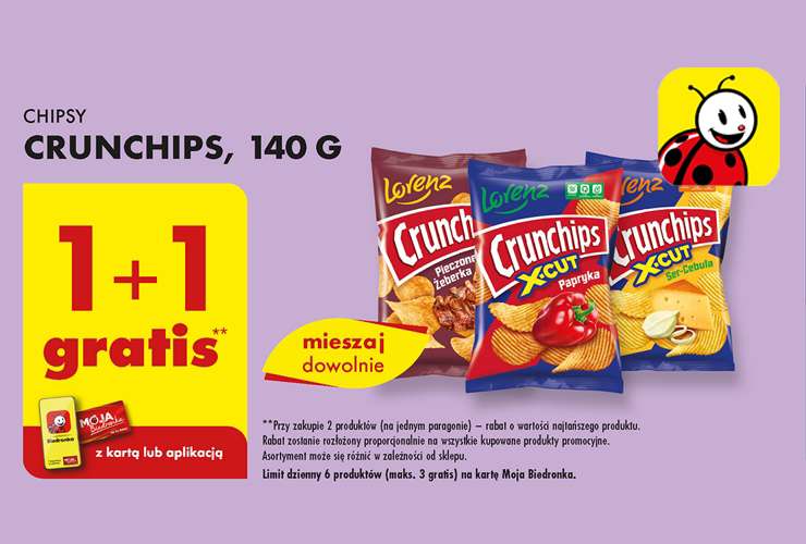 Chipsy Crunchips 140g 1+1 gratis z kartą - Biedronka