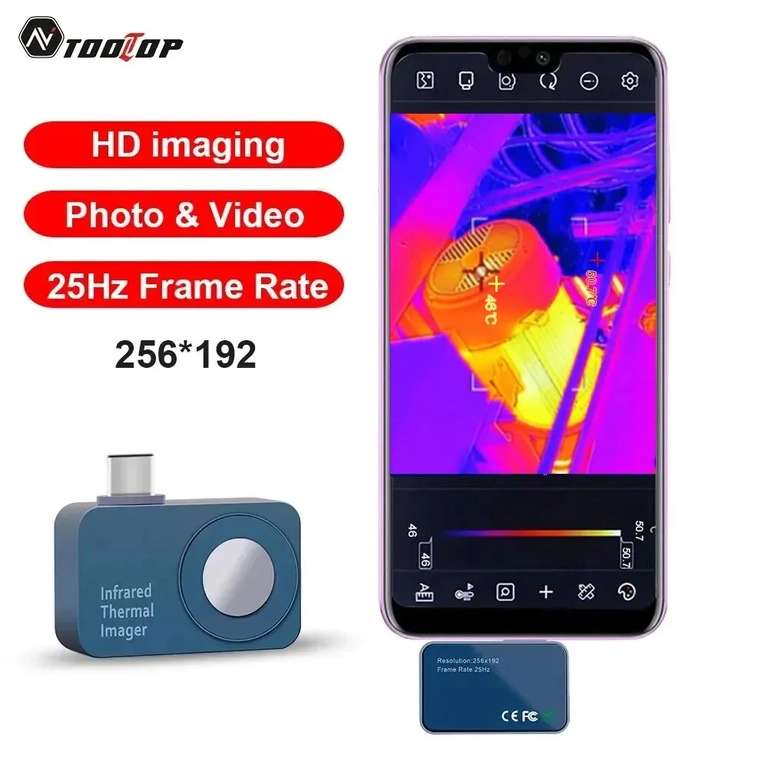 Kamera Termowizyjna na USB C do Smartfona z Androidem TOOLTOP T7 256*192 25Hz za US $161.88
