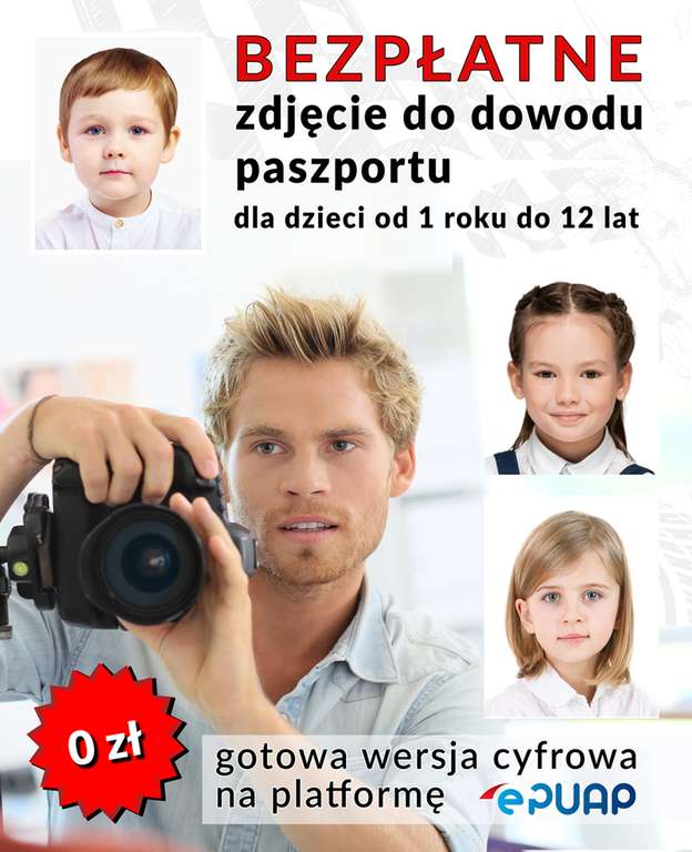 Bezpłatne zdjęcia do dowodu, paszportu dla wszystkich dzieci w wieku od 1 roku do 12 lat w Studiu Fotografii w Warszawie