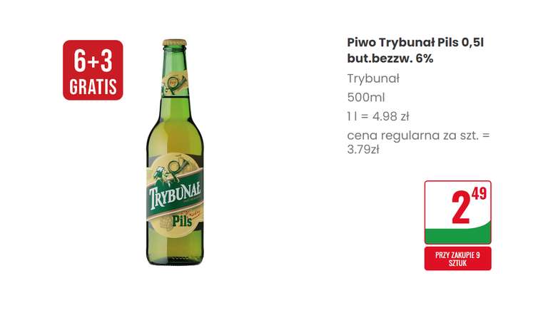 Piwo Trybunał pils 0,5L cena butelki przy zakupie 9 @Dino