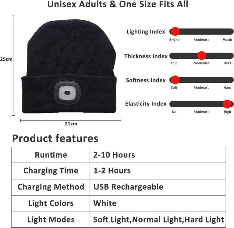 KAVAVO Czapka beanie, ładowalna czapka z podświetleniem USB