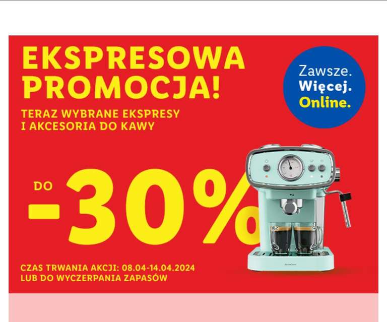 Wybrane Ekspresy i akcesoria do kawy do -30 % taniej na Lidl.pl