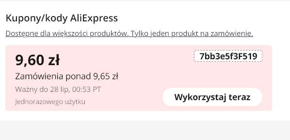 Kupon w aplikacji Aliexpress 9.60 PLN przy wydanych 9.65 PLN
