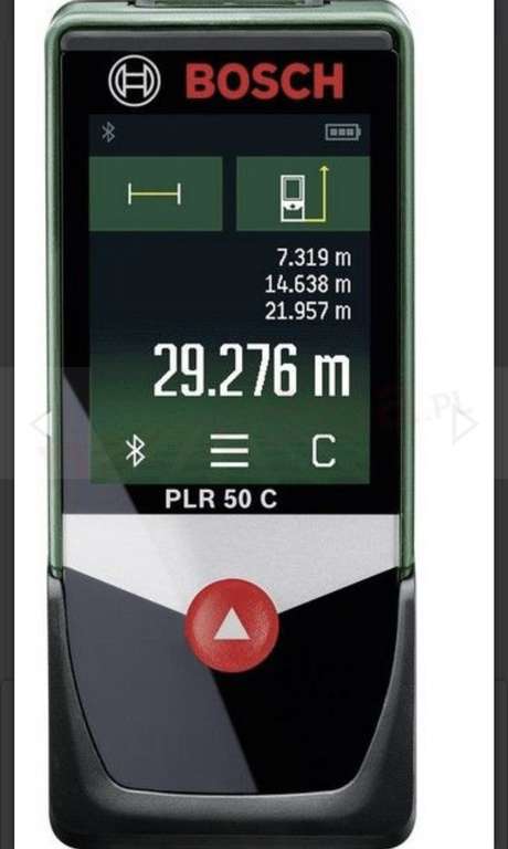 Dalmierz laserowy firmy Bosch PLR 50 C (zakres pomiaru: 0,05–50 m, wyświetlacz dotykowy