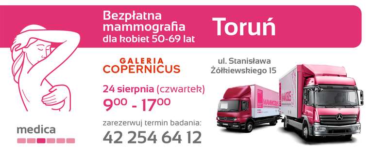 Bezpłatna mammografia dla kobiet w wieku 50 - 69 lat w mammobusie >>> galeria Copernicus Toruń