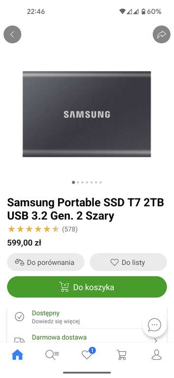 Dysk SSD Samsung T7 2TB. Czarny.