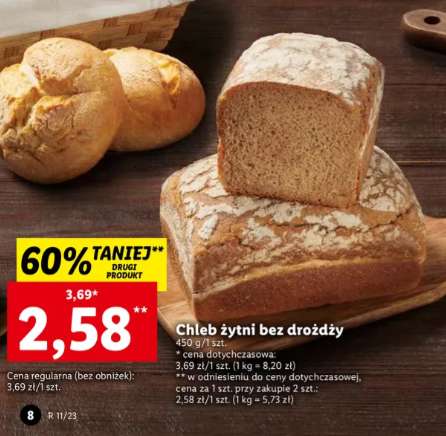 Chleb żytni za 2zł 58gr bez drożdży na zakwasie przy zakupie 2 sztuk Lidl