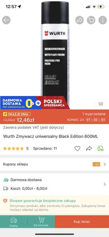 Wurth Zmywacz uniwersalny Black Edition 600ML - super cena