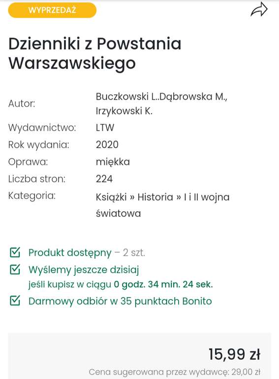 Książka "Dzienniki z Powstania Warszawskiego" oraz inne książki o tematyce II wojny światowej w opisie zbiorcze (0zl odbiór w sklepie)