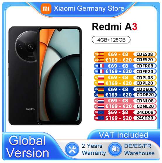 Smartfon Redmi A3 4GB+128GB USD74.46