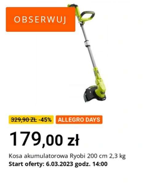 Allegro Days: Kosa akumulatorowa Ryobi OLT1832 200cm