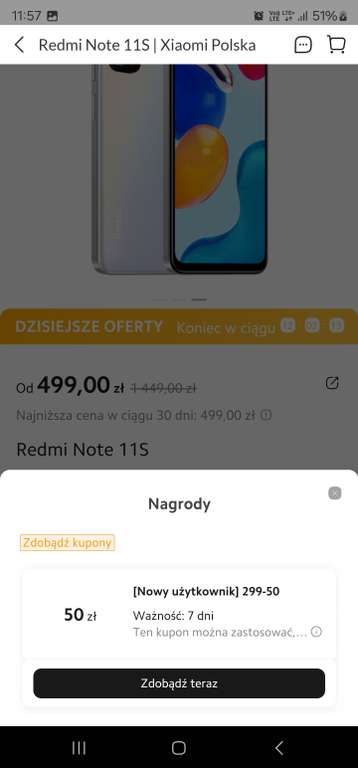 Smartfon Xiaomi Redmi Note 11S sklep MI (możliwe 449pln)