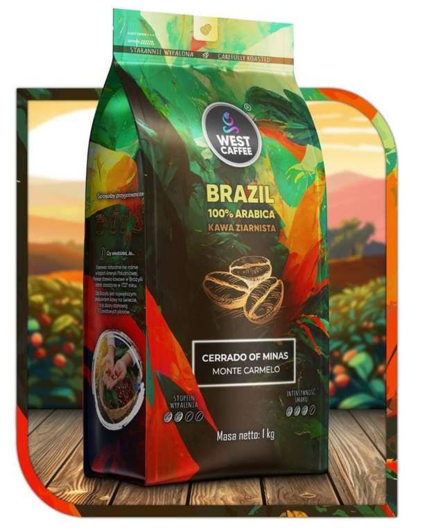 Kawa ziarnista West Caffee Brazylia Monte Carmelo - 100% Arabica, świeżo palona, 1kg