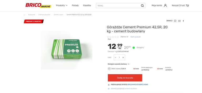Cement Górażdże Premium 42,5R, 20 kg - cement budowlany, odb.os.0zł