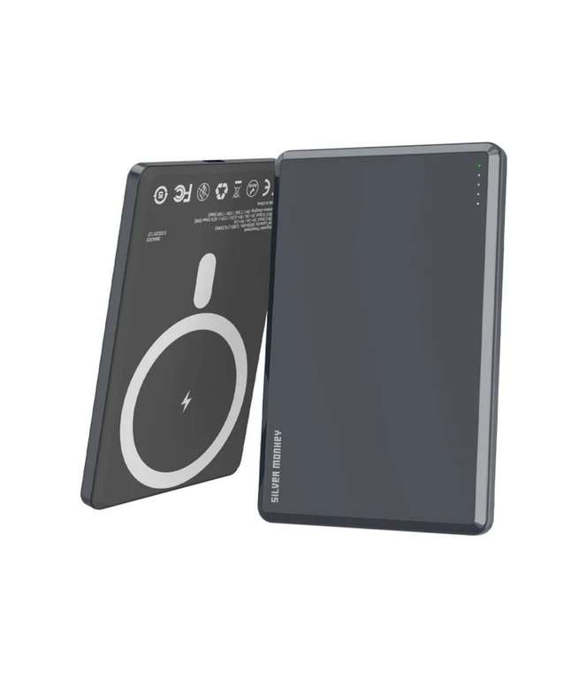 Cienki Powerbank bezprzewodowy MagSafe do iPhone, 9mm grubości, Silver Monkey 5000mAh Ultra Slim USB-C