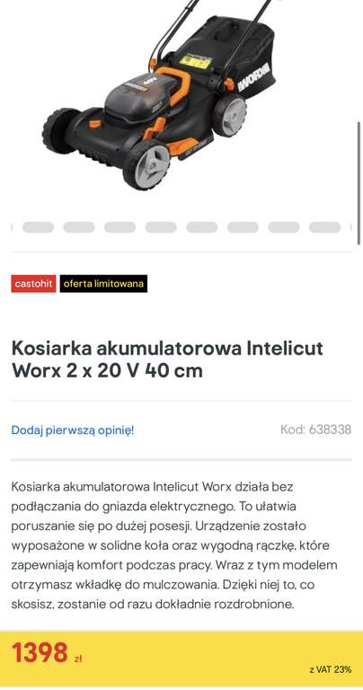 Kosiarka akumulatorowa Worx 2x20V 40cm