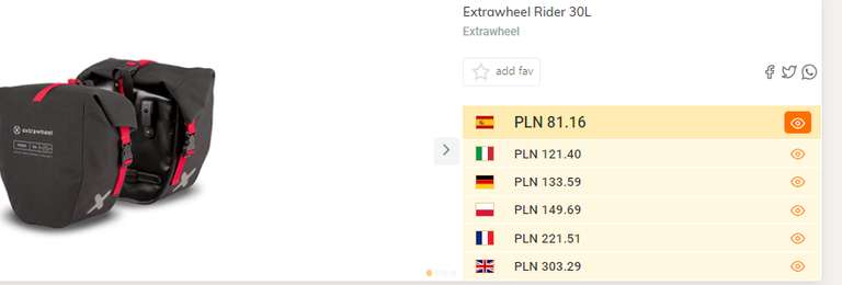 Sakwy rowerowe Extrawheel Rider 30l (2x15L), cena 18,33 EUR + dostawa