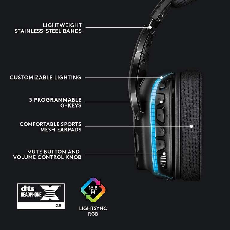 G935 Wireless 7.1 Surround Sound Lightsync Gaming Headset Bezprzewodowy Zestaw Słuchawkowy Do Gier Lightsync Pc/Mac - Czarny
