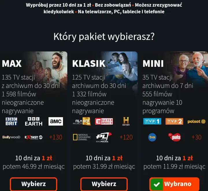 Pakiet GONET.TV max za 1zl/10dni bez zobowiązań 1598Filmów, 135stacji TV, nagrywanie, Na PC i urządzenia mobilne GONET.TV