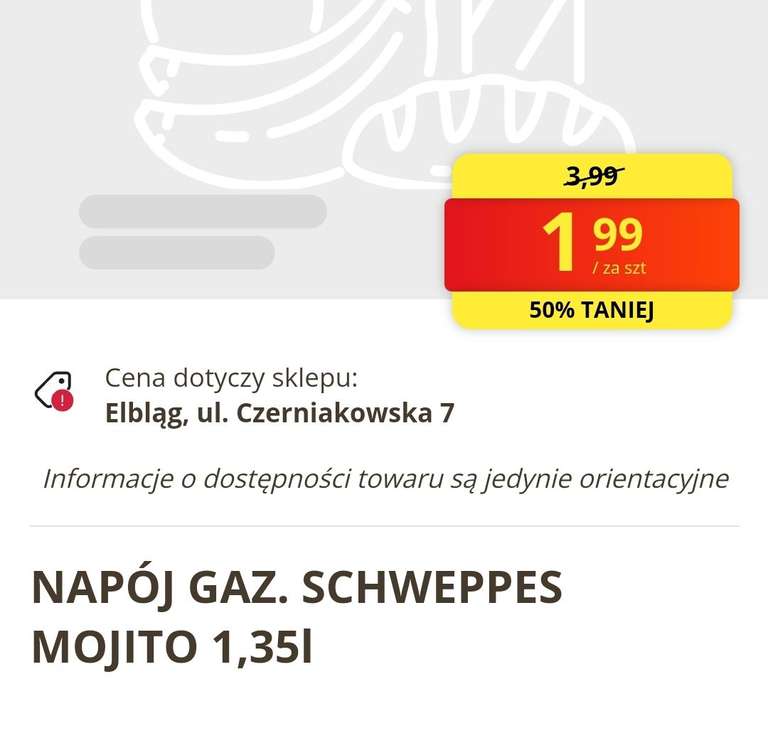 Schweppes MOJITO butelka 1.35L za 1.99 przy zakupie zgrzewki.
