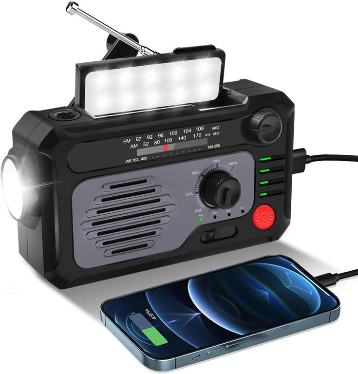 Radio, zasilane solarnie, na korbkę lub przez USB, z latarkami, powerbankiem, USB i Bluetooth, dostawa 0zł z Prime