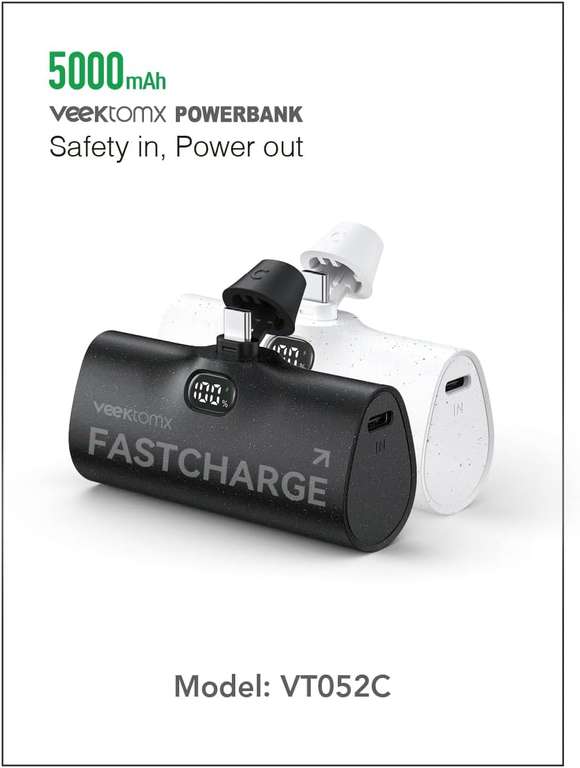 VEEKTOMX Mini Power Bank 5000mAh, 20W USB C biały