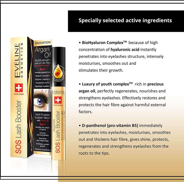 Eveline Cosmetics Multifunkcyjne Serum Do Rzęs z Olejkiem Arganowym 5 w 1-10 ml