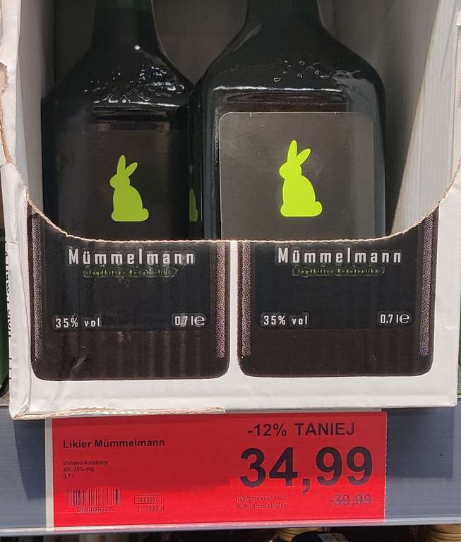Likier ziołowy Mummelmann 0,7 Aldi 34,99 zł.