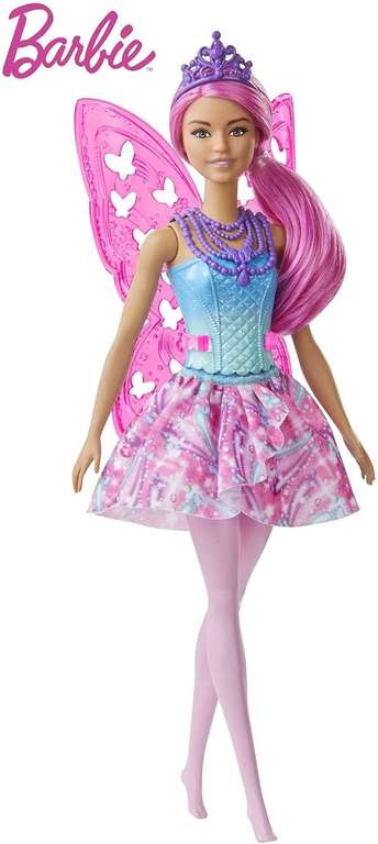 Lalka Barbie Dreamtopia wróżka (30 cm) z motywem różowych i niebieskich klejnotów, różowymi włosami i skrzydełkami