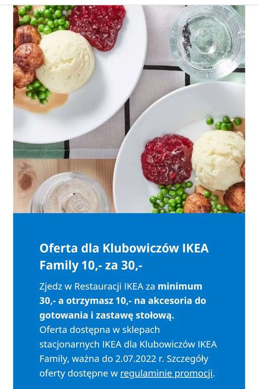 Zjedz w Restauracji IKEA za minimum 30,- a otrzymasz 10,- na akcesoria do gotowania i zastawę stołową.