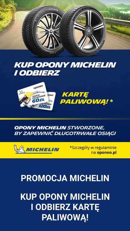 Odbierz 120 lub 60 zł w postaci bonu paliwowego na stacji Orlen za zakup kompletu opon Michelin 4 sztuki