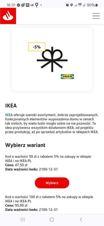 Karta podarunkowa Ikea -5% - dla klientów banku Santander