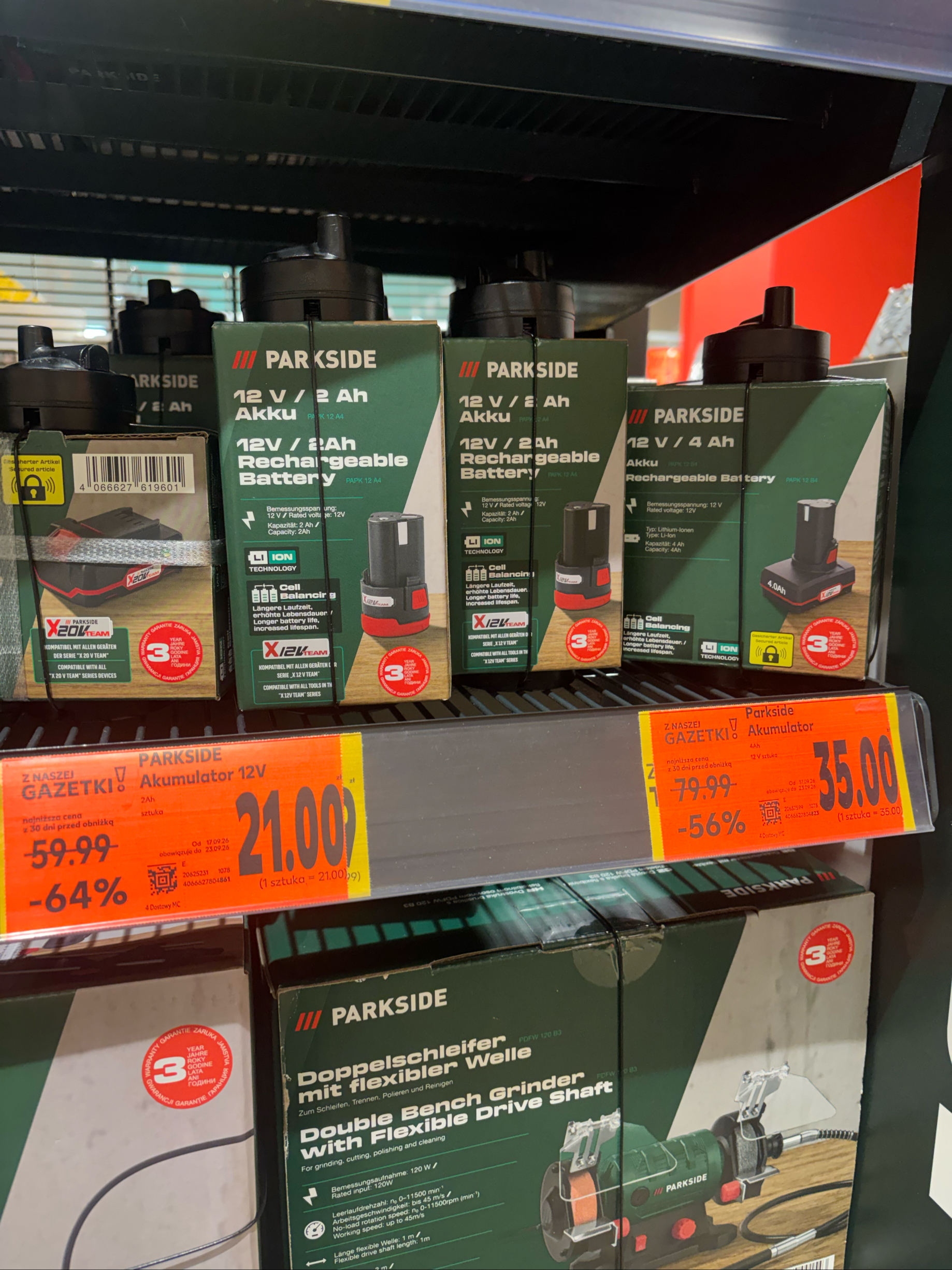 Akumulatory Parkside 12v 2ah 21zl oraz 4ah 12v za 35 zl; Kaufland Częstochowa