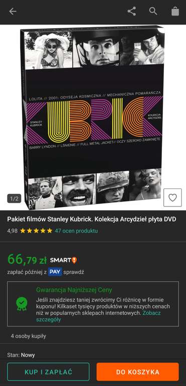 Pakiet filmów Stanley Kubrick. Kolekcja Arcydzieł płyta [7 DVD] Pomarańcza, Lśnienie, Odyseja kosmiczna, Full Metal jacket i więcej! PL