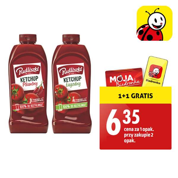 Ketchup Pudliszki 990g łagodny lub ostry 1+1 gratis - Biedronka