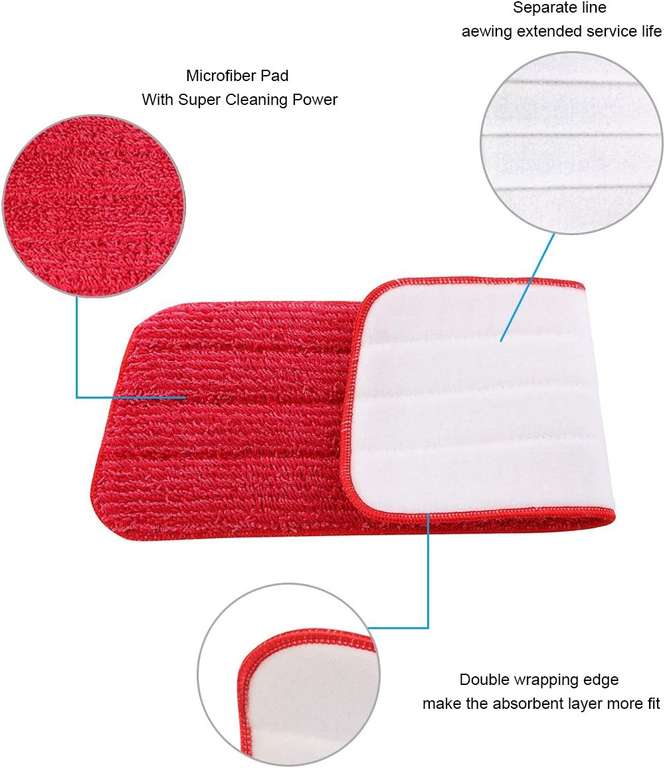 Vicloon Mop Pads, 6 sztuk nakładek z mikrofibry do mopów natryskowych (na rzep), nadają się do prania, 42 x 14 cm