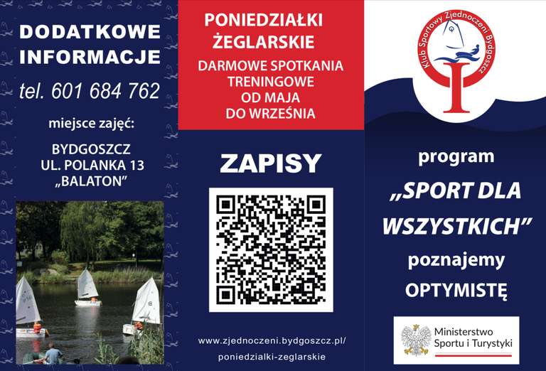 Zapraszamy na poniedziałkowe, bezpłatne kursy żeglarskie dla dzieci w Bydgoszczy ul. Polanka 13 "BALATON"