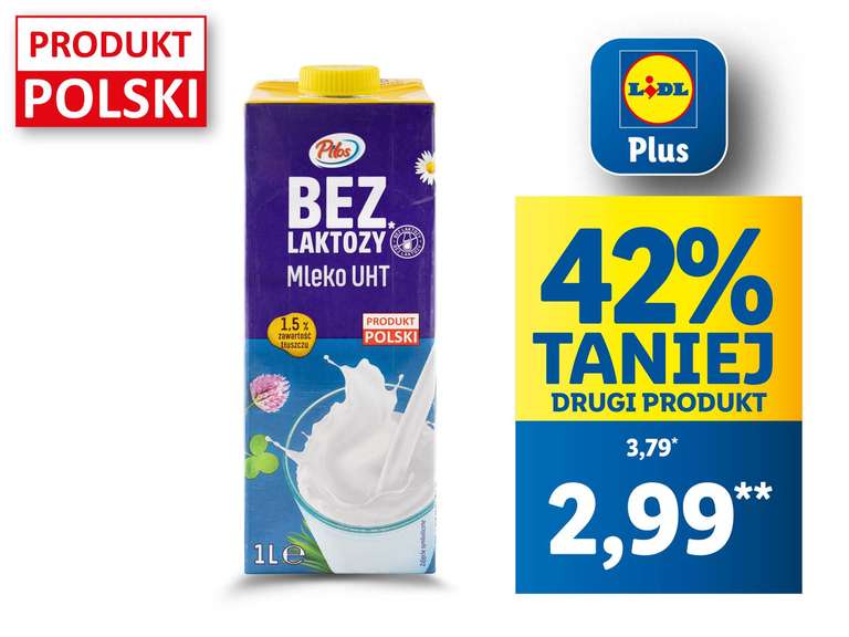 PILOS Mleko UHT bez laktozy, 1,5% 1l - 2,99zł - przy zakupie 2 opak / limit: 12 opak. na paragon @Lidl