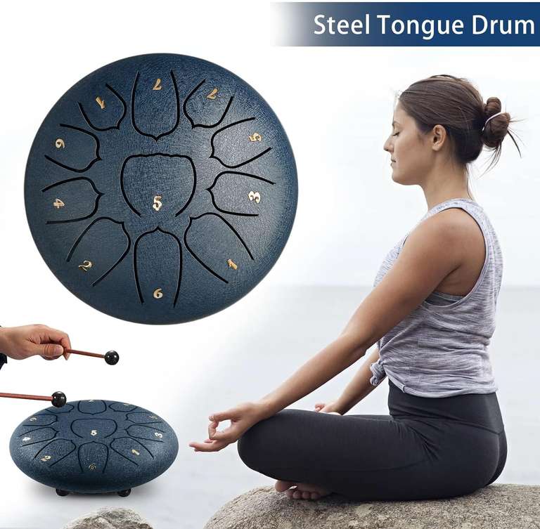 Bęben tarczowy, płytowy Tongue Drum - stalowy instrument perkusyjny z pałeczkami i akcesoriami