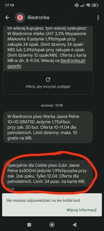 Piwo Żubr w Biedronce 1.99 z kartą MB